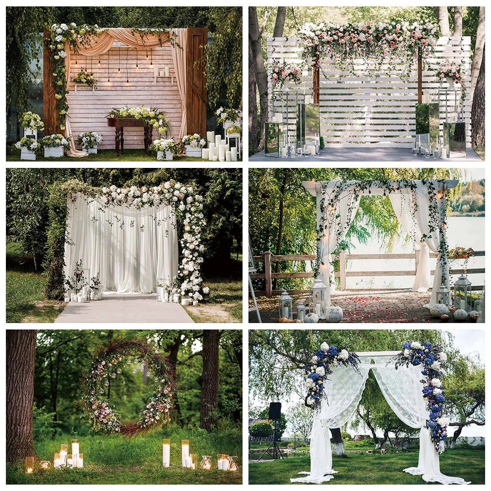 

Lawn Wedding Party Photography Backdrop Outdoor White Curtain Fabric Draping Photo Background Curtain Flower Photoshoot