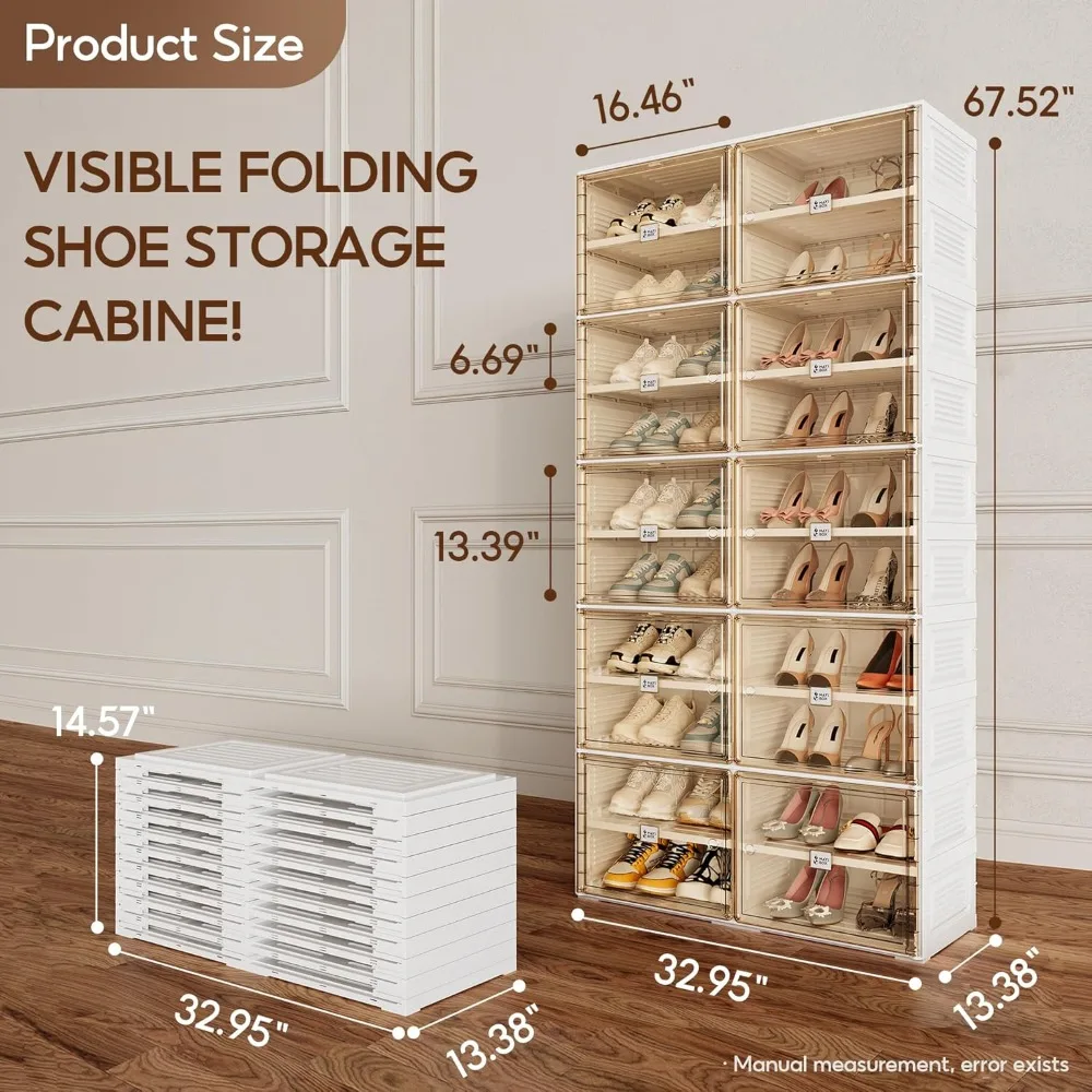 Portable Shoe Rack Organizer, Stackable Sneaker Storage Shoe Cabinet with Magnetic Clear Door, 10 Layers 40 Pairs 3