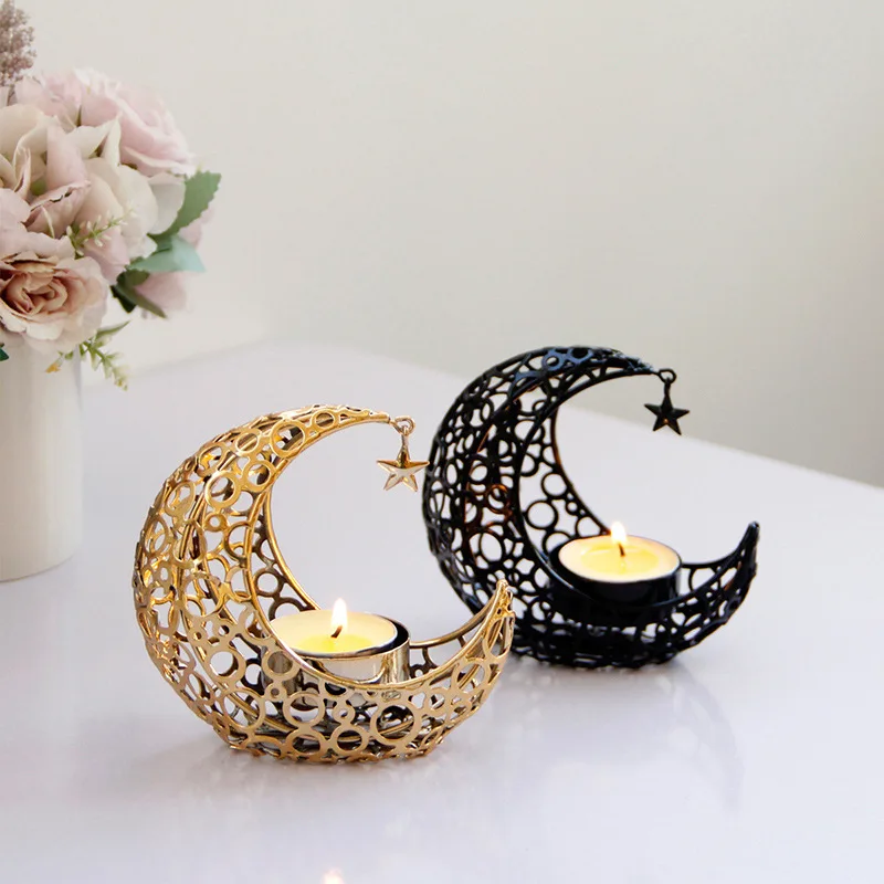 Moon Candle Holder Metal Christmas Decor Romantic Light INS Style Wedding Table Tea Light Cup Stand Table Decorations