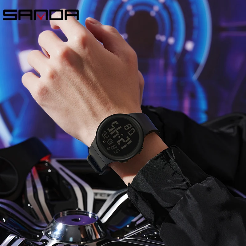 Single Chip Electronic Watch Large Screen Waterproof Outdoor Night Light Trendy Korean Version For Men And Women SANDA