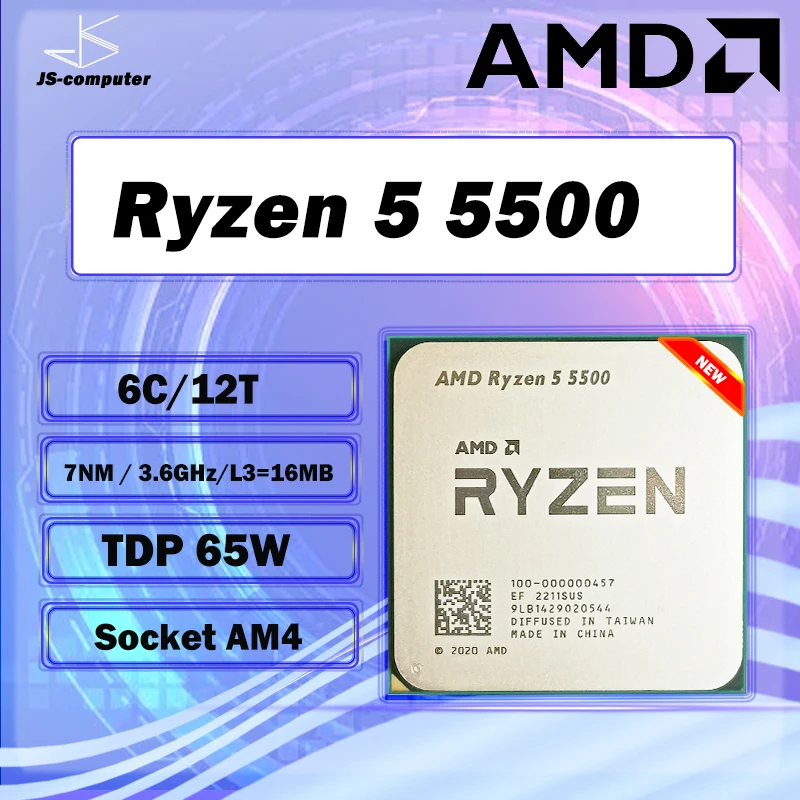 

AMD Ryzen 5 5500 R5 5500 CPU 3.6GHz PCIE3.0 65W DDR4 6 núcleos e 12 thread 7NM L3 = 16M 100-000000457 LGA AM4 S