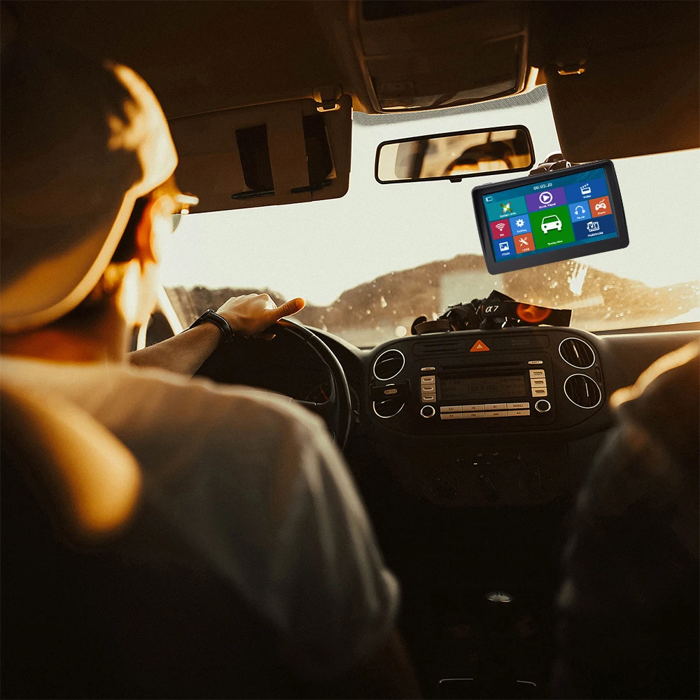 Podofo Radio para coche de 7 pulgadas y 8G, reproductor multimedia con navegación GPS 3D, pantalla retráctil, DDR256M/800MHz integrado, compatible con TF/MMC, monitor portátil para coche, reproductor inteligente, radio FM, compatible con juegos, libros electrónicos, calendario y calculadora, radio universal para coche 6