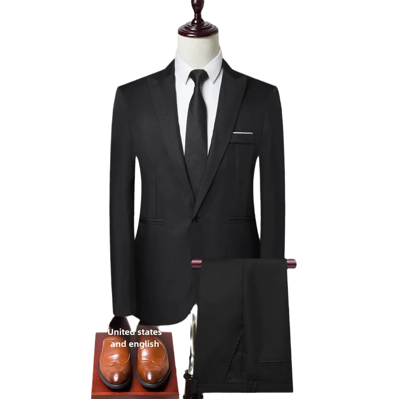 Spring Autumn Men's Casual Business Western-style Suit Single-breasted Top Solid Color Slim Fit Korean Style 2-piece Set