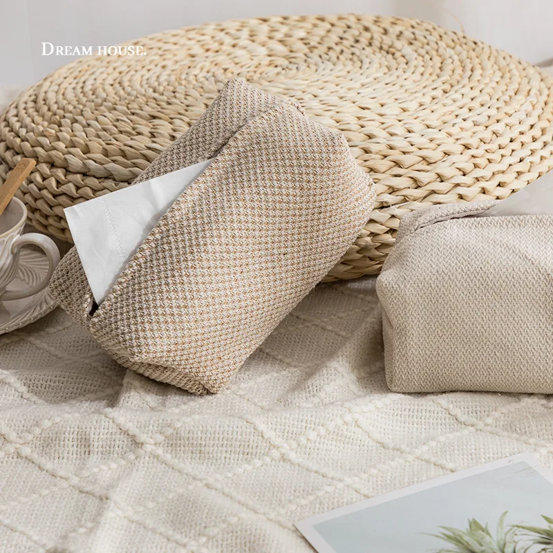 Nordic Linen Tissue Box Cover Rectangular Shaped Car Home Living Room Table Use Cloth Drawstring Bag tissue box