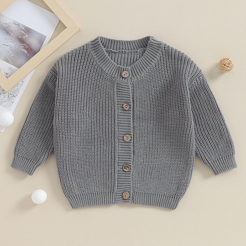 FOCUSNORM 0-24M Autumn Winter Baby Girls Boys Knit Sweater Cardigan Long Sleeve Solid Color Button Up Knitwear