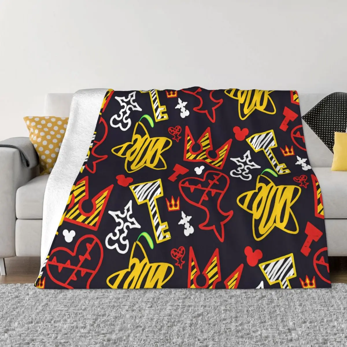 Kingdom Hearts Crayon Style Pattern - Bright An Ultra-Soft Micro Fleece Blanket