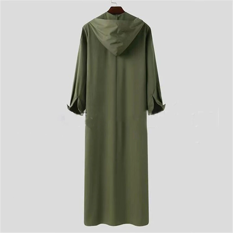 Muslim Hooded Robes Multi-pockets Kaftan Middle East Buttons Jubba Thobe for Men