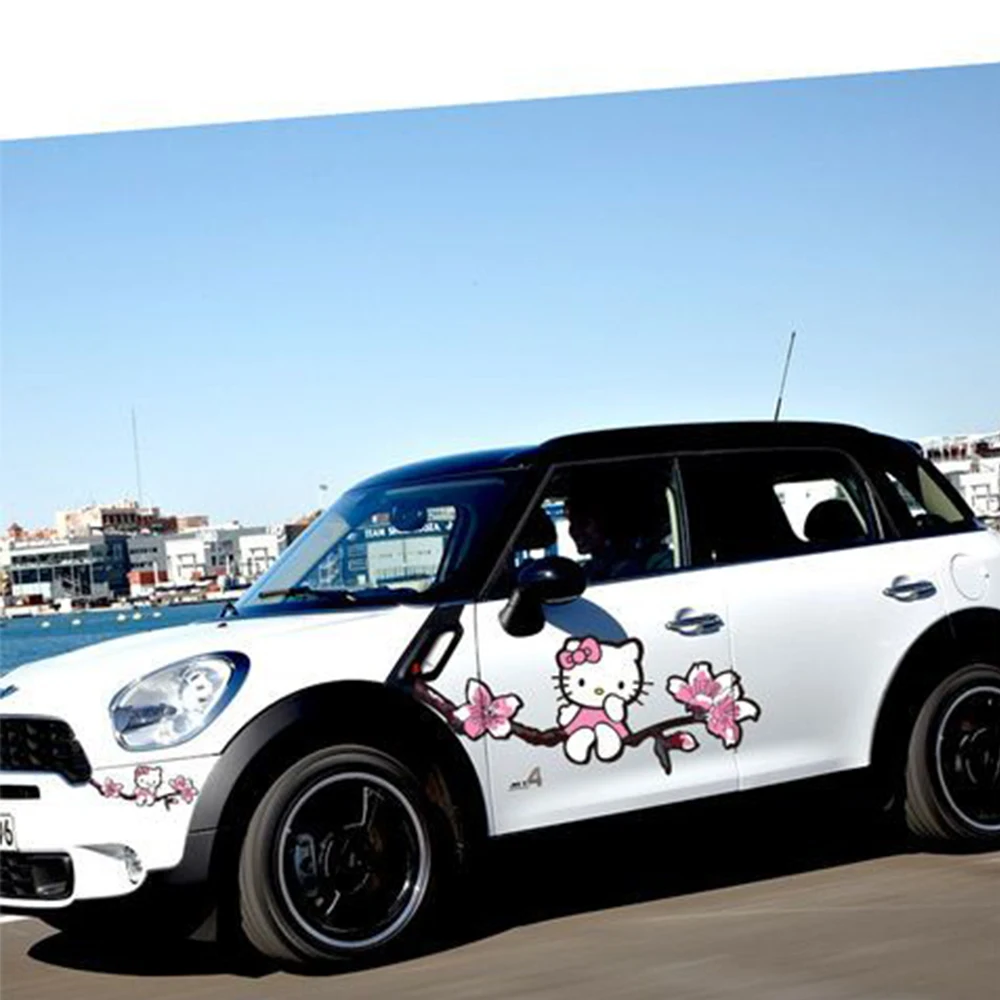 

Кавайная Автомобильная наклейка Sanrio, автомобильная пленка Hello Kitty, Мультяшные Светоотражающие Водонепроницаемые блокирующие царапины, милая декоративная наклейка для автомобиля, подарок