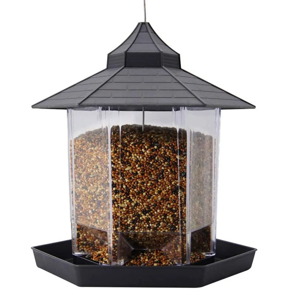 Automatic Bird Feeder Hanging Food Feeding Tool Hexagon Shaped Large Capacity Bird Feeder Nut Feeding Multiple Hole Dispenser