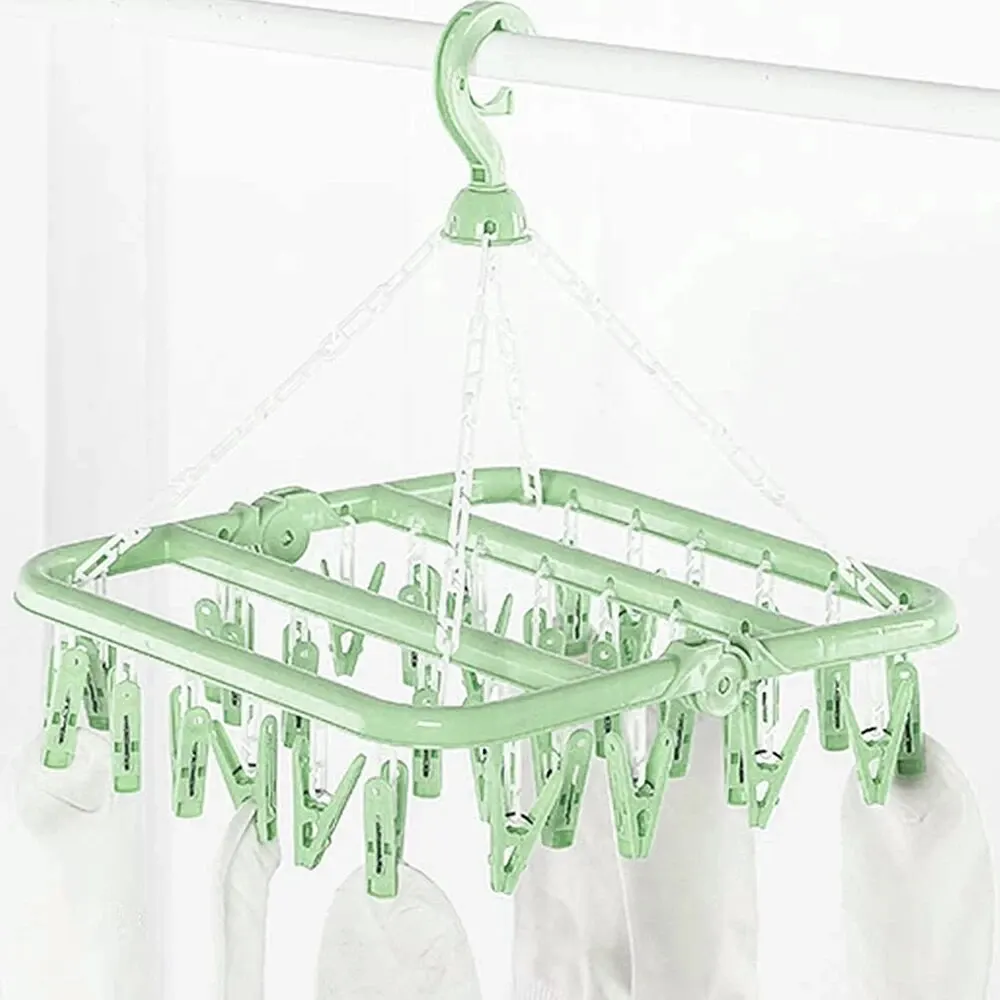 Clothes drying hanger 32 clips socks underwear folding laundry hanging rack 1PC