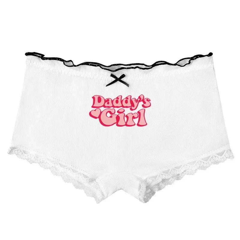 Sexy White Boyshorts DADDY'S GIRL Lace Bow Underwear for Women Hot