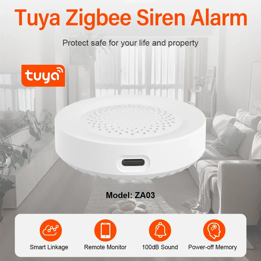 Tuya Zigbee Siren Alarm for Smart Home Security 100db Speaker Works With Alexa Yandex Alice Require Tuya Zigbee Hub. siren alarm