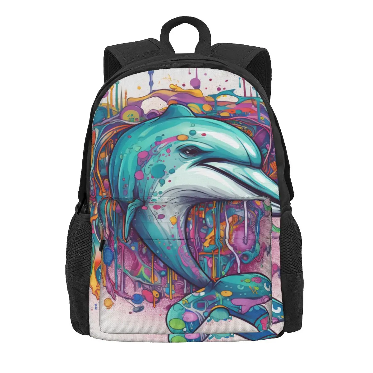 

Женский рюкзак с дельфином, большие рюкзаки с психоделическими мотивами, забавные школьные сумки из полиэстера, уличный рюкзак на заказ