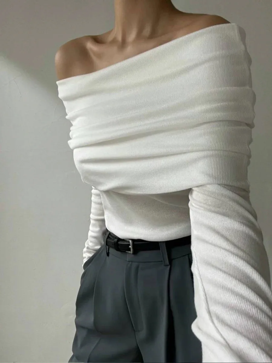 Sweater Knit Pullover Backless Women Slim Bandeau Solid Cropped Top Streetwear Off-Shoulder Elegant Autumn Knitwear Top