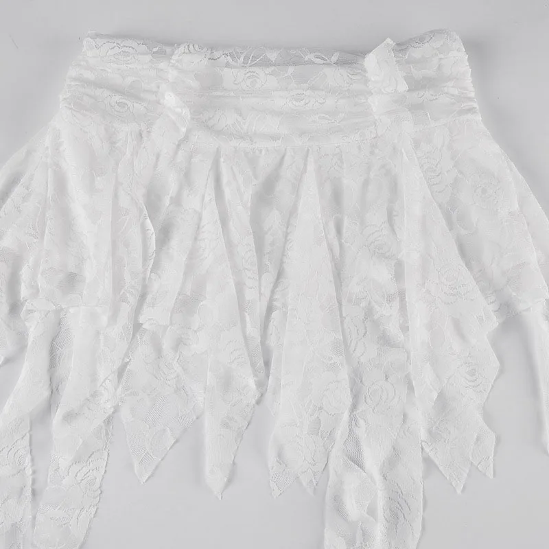 y2k Fairycore Skirt Women Clothing White Low Elastic Waist Irregular Ruffle Hem Skirt 2000s Party Skirts Streetwear