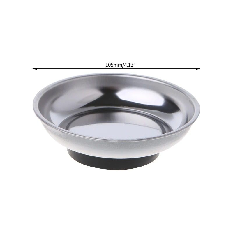 Round Magnetic Parts Tray Bowl Dish Stainless Steel Garage Holder Tool 6