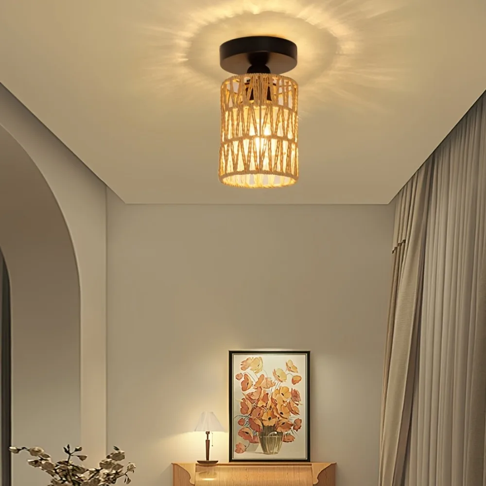 Rattan Pendant Lights 1-Lights Rattan Light Fixture Ceiling Hanging Farmhouse Chandeliers Boho Lighting Hand Woven Wicker Shades