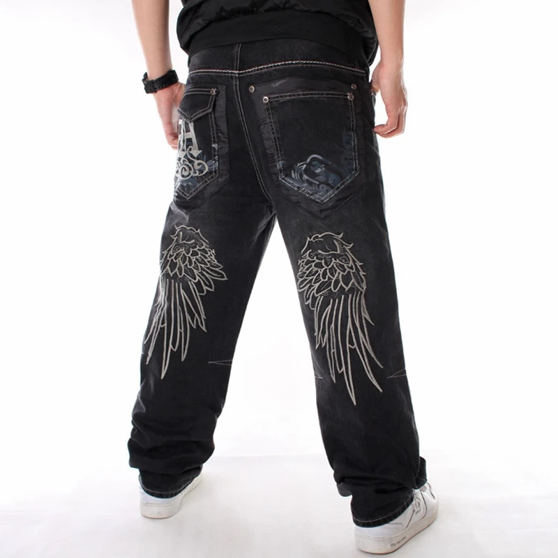 

Autumn and winter plus size men's hip-hop jeans 36-46fashion hip-hop clothing washed loose skateboard embroidery plus size jeans