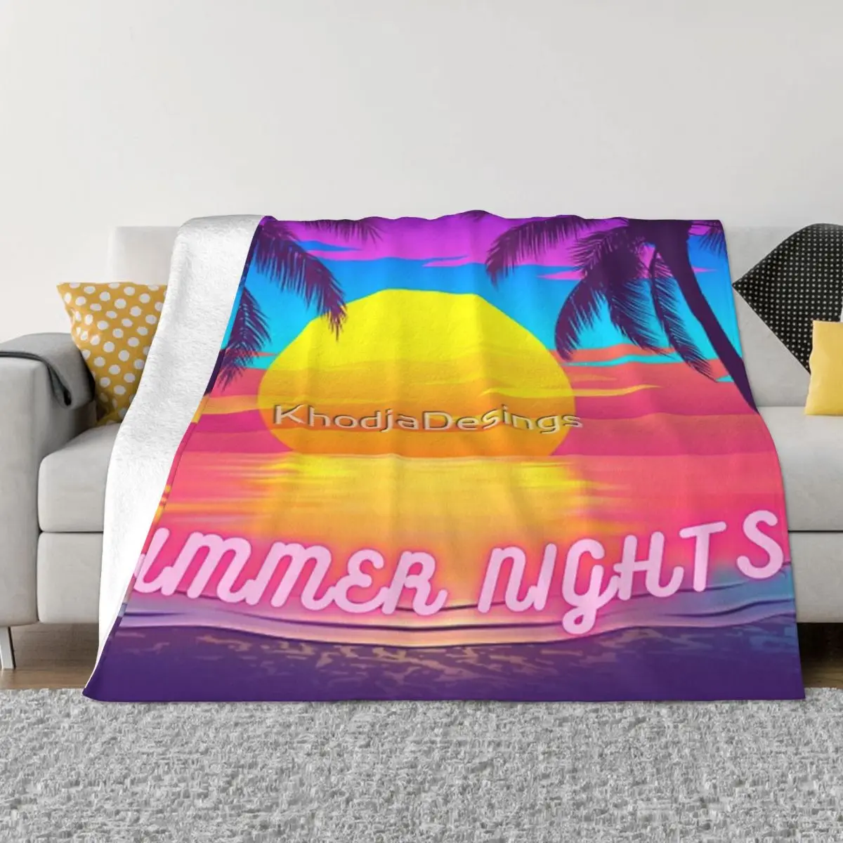 

Summer Nights - Summer Vibes Soft Micro Fleece Blanket Customizable Warm For Living Room Multi Styles