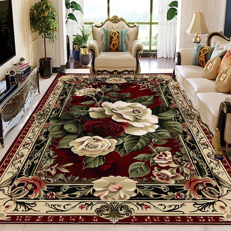 European Retro Floral Large Carpet for Living Room Luxury Decoration Rug 200x300 cm Non-slip Bedroom Cloakroom Washable Soft Mat 4