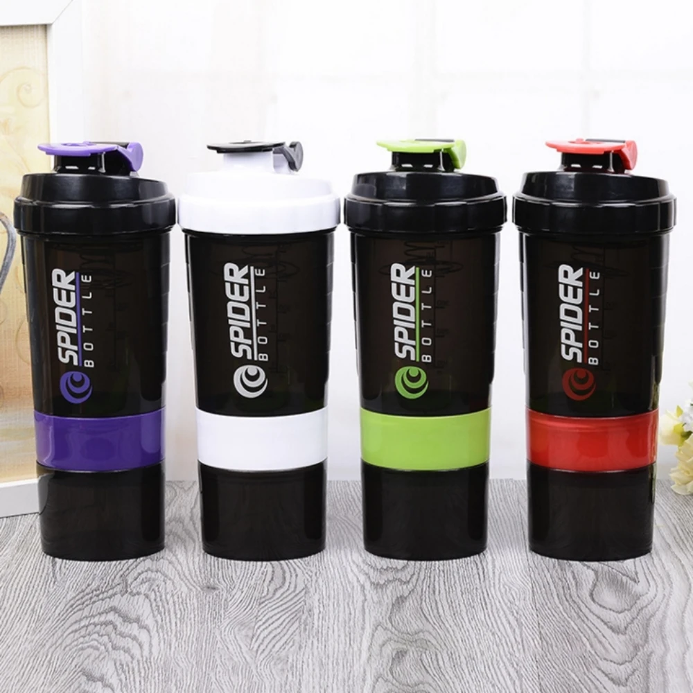 Portable Outdoor Three Layers Sport Protein Shaker Gym Bottle Shake Cup Fitness Drinking Cups 550Ml Con Bottiglie D'Acqua In Scala