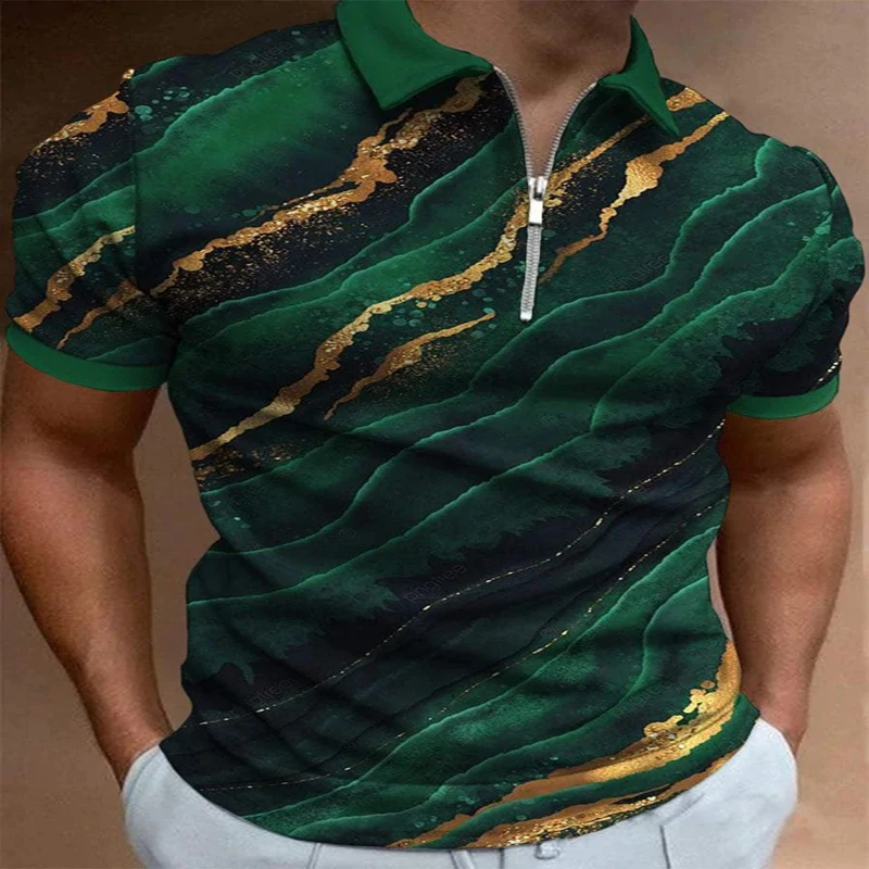 

The Waves of the Sea 3D Print Polo Zipper Short Sleeve Shirt for Men