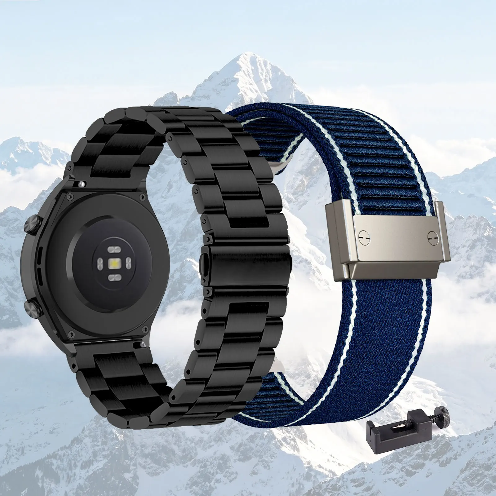 Dual-Pack 22mm Watch Bands - Metal & Nylon Straps
