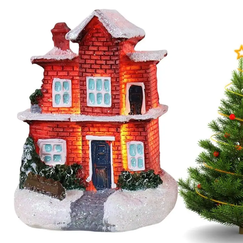 

Christmas Luminous House Battery Powered Christmas Scene Decoration Ornament Battery-Powered Resin Crafts Desktop Decoration