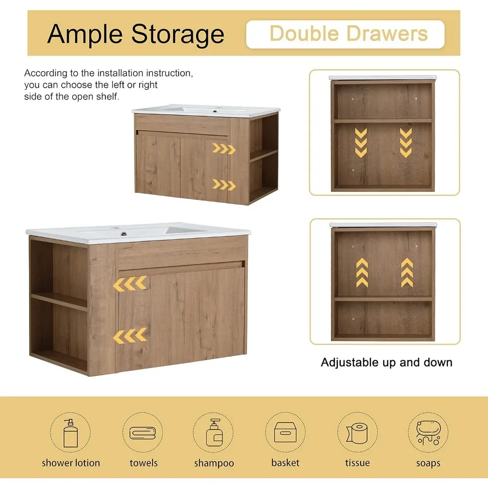 Bathroom Dresser,30" Floating Bathroom Vanity With Sink, With 2 Doors And White Ceramic Basin Sink Top ,Floating dresser