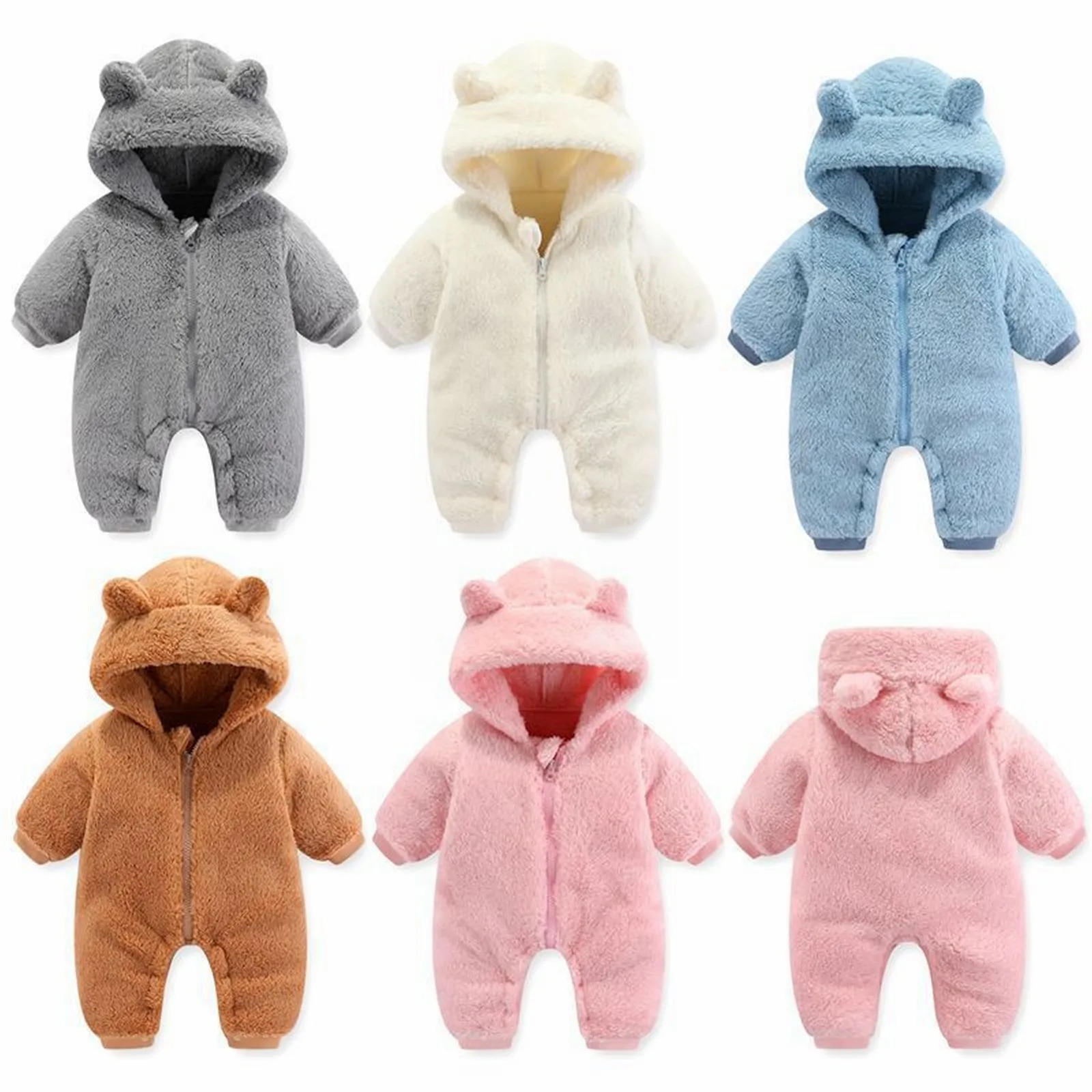 DUHGBNE Baby Overall Mit Bär-Motiv - Warmer Fleece-Strampler Für Neugeborene