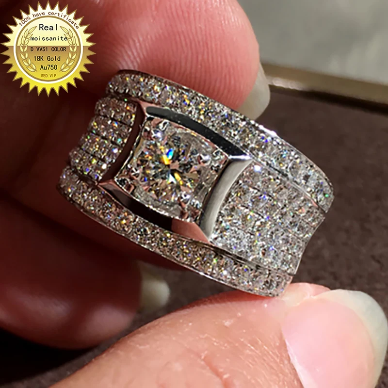 

Однотонное мужское кольцо 9K Au375 из белого золота DVVS1 Муассанит Бриллианты 1 карат круглая Свадебная вечеринка обручальное мужское кольцо на годовщину