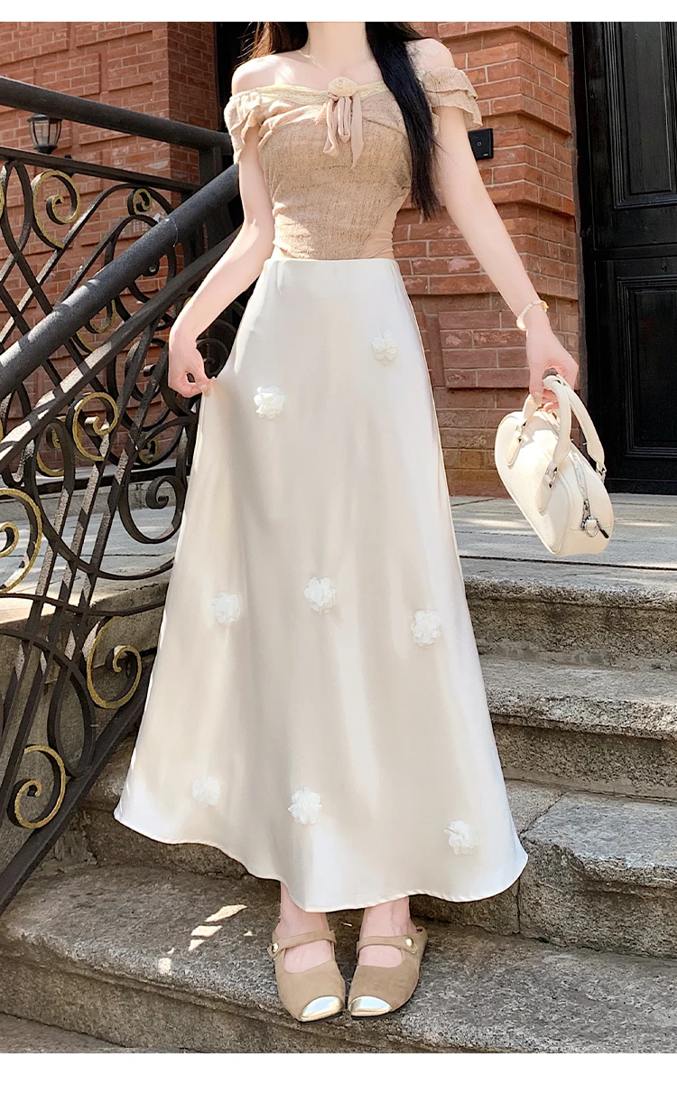 2025 Summer New: French Style 3D Flower High Waist Figure-Flattering Mermaid Tail Midi Skirt