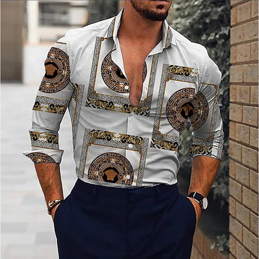 

Men's Long-sleeved Classic Design Personalised Printed Shirt Daily Casual Button-down Shirt Fashionable Slim Fit Shirt S-6XL