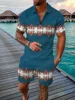 Summer Simple Retro Style Men's Zipper Collar Tracksuit Fashion Casual T-Shirt Shorts Two Piece Set Man Clothing Sweatsuit Set 1
