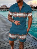Summer Simple Retro Style Men's Zipper Collar Tracksuit Fashion Casual T-Shirt Shorts Two Piece Set Man Clothing Sweatsuit Set 1