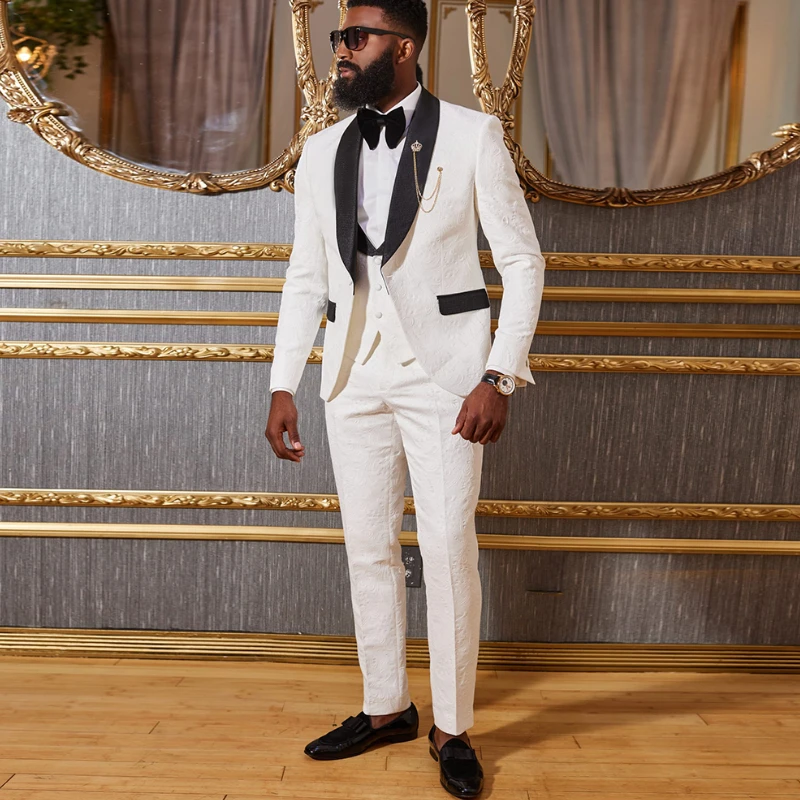 African Wedding Suits for Men Slim Fit Custom Groom Tuxedo 3 Piece Formal Business Male Suit Jacket with Vest Pants 2023