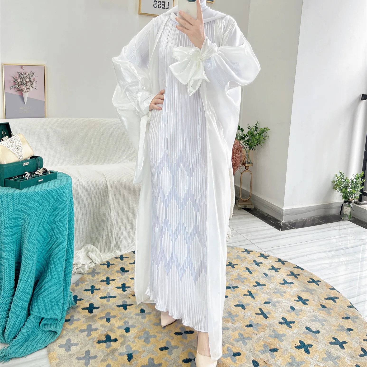 Modest Dresses for Muslim Women Under Abaya Dubai Luxury Long Pleated Arabic Dress Turkish Islamic Clothing Robe Longue Vestidos