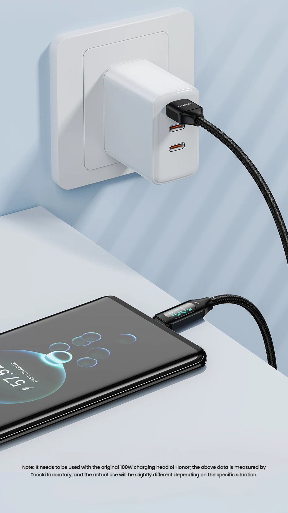 Toocki 100W USB Type C Cable For Huawei Honor Xiaomi Samsung Super Charge Fast Charging USB C Charger Data Cable Wire Cord 1m 2m