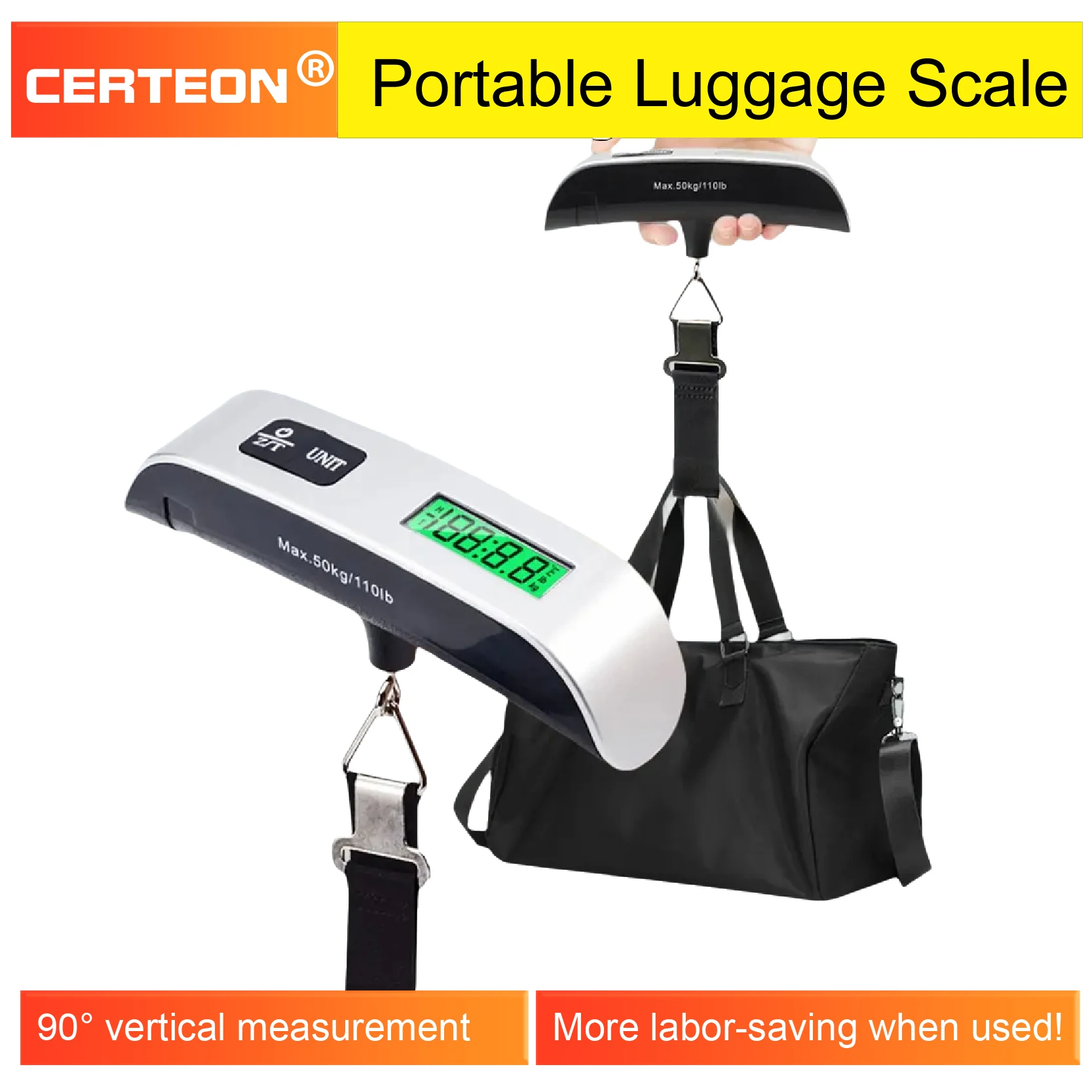 Pèse-bagage digital portable 50kg avec écran LCD rétroéclairé et sangle, pour peser son matériel de pêche et ses bagages