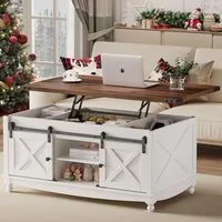 48" Farmhouse Lift Top Coffee Table with Storage Sliding Barn Door & Large Hidden Compartment, Coffee Table with Lifting Top 1