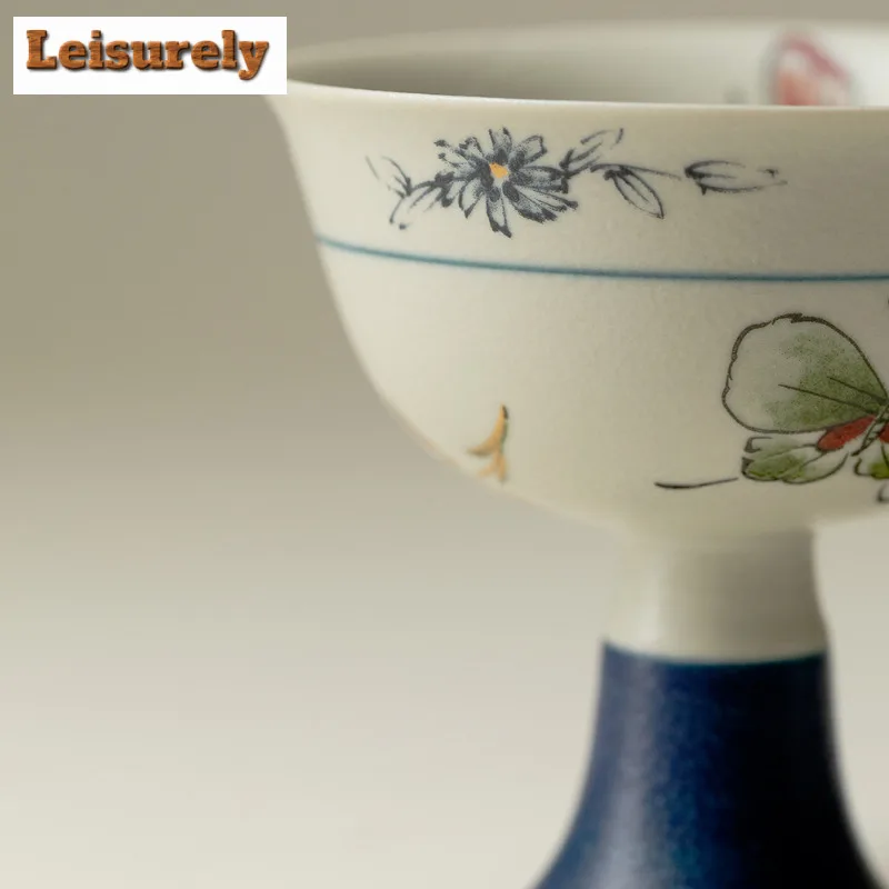2pc/lot Butterfly Orchid High Foot Teacup Zen Tea Bowl Set Of Cups Tea-tasting Fragrance Cup Jianzhan Master Cups Tea Items 60ml