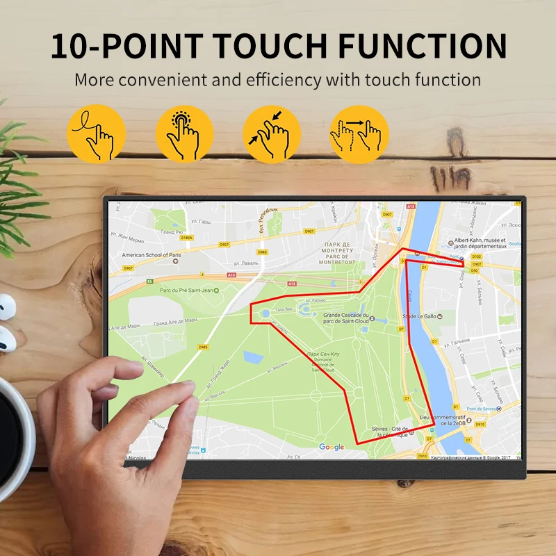 HGFRTEE 16inch Touch Portable Monitor 16:10 96%sRGB 350Cd/m² Second Screen For Laptop With Holder Stand Type-C HDMI-Compatible 4