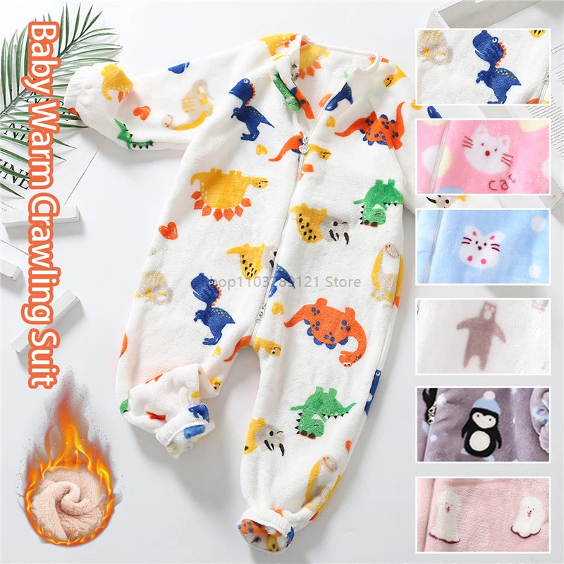 1 to 5 Years Winter Flannel Childrens Pajamas Sleeping Bags Rompers for Boys and Girls One-piece Suits for Home Wear