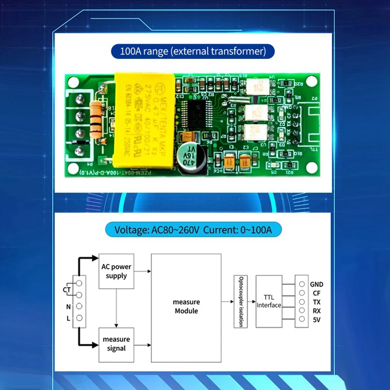 3X 100A PZEM 004T Version Wattmeter+Open CT Kwh Meter Volt Amp Current Test Module For Arduino TTL COM2/COM3/COM4 4