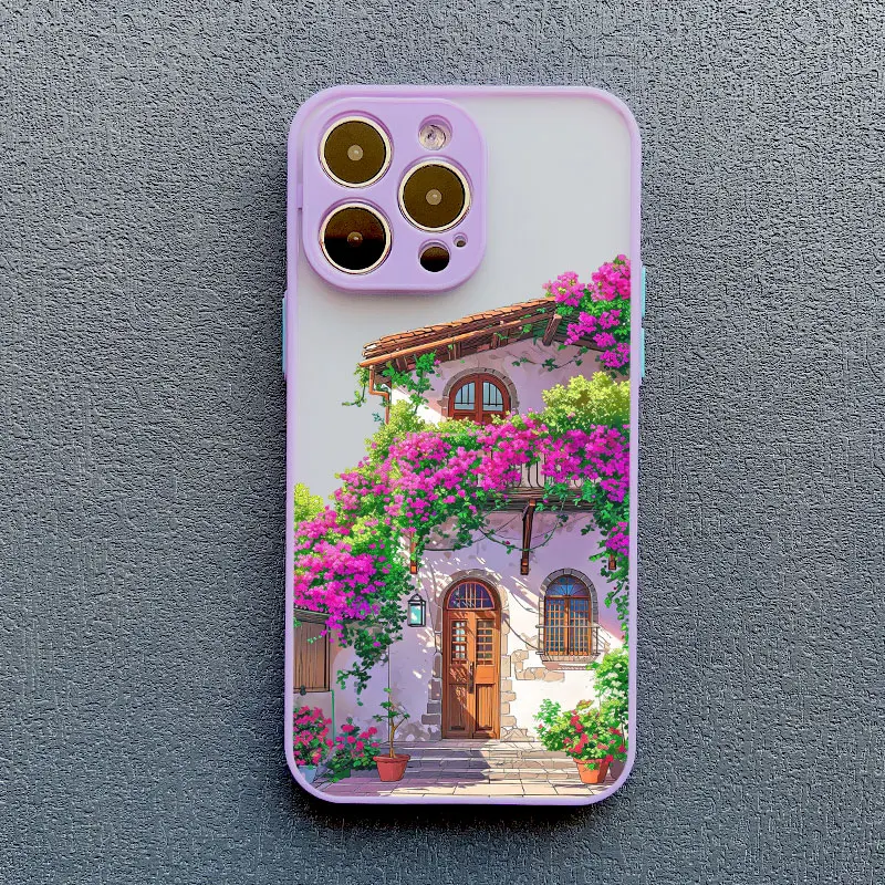 Fower Blooming House Phone Case Matte For iphone 15 14 11 12 13 Mini Pro Max 15 14 Plus X XS XR 7 8 Plus Shockproof Back Cover