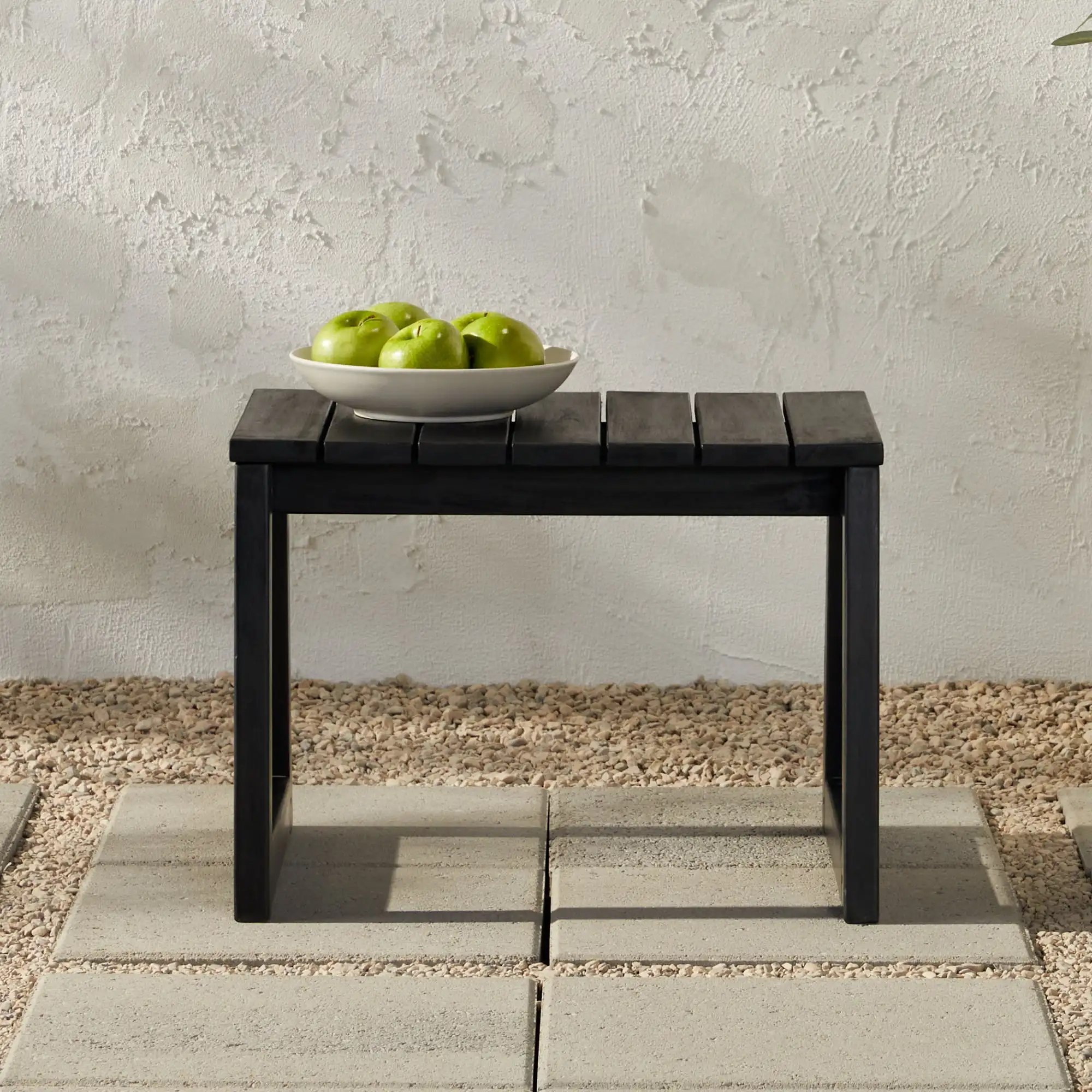 

Walker Edison Modern Solid Wood Slat-Top Rectangle Outdoor Side Table, Black