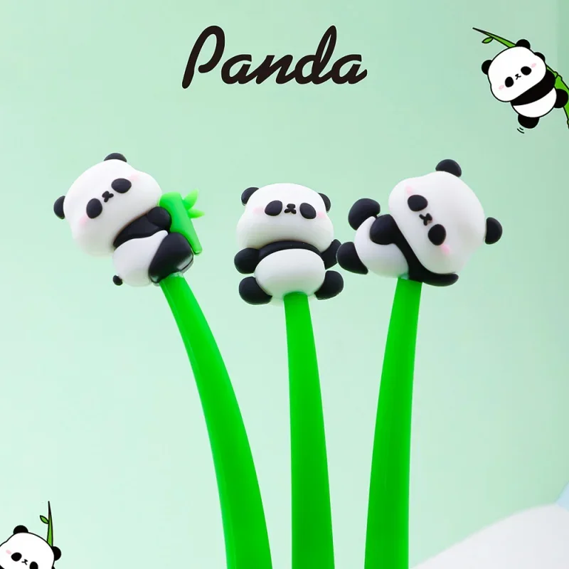 Cute Silicone Panda Shape Gel Pen Bamboo Swing Signature Pen Cartoon Soft Glue Propelling Pencil Student Stationery glue cartoon floral magnetic airbag magsafe phone telescopic holder without magnet color 9 flowers