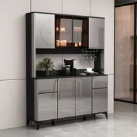 Modern Freestanding Smooth Kitchen Pantry Storage Cabinet with Glass Doors Shelves & Drawers Modern Sideboard Buffet Cabinet 1