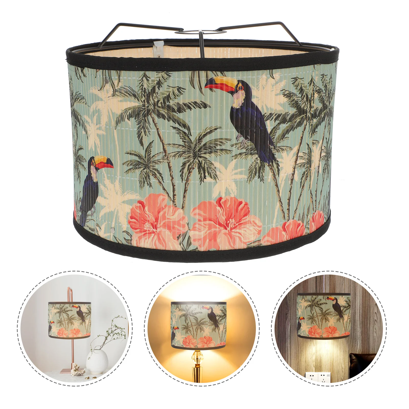 

E27 Bamboo Lampshade Shades for Table Standing Chandelier Black Decorative Rattan