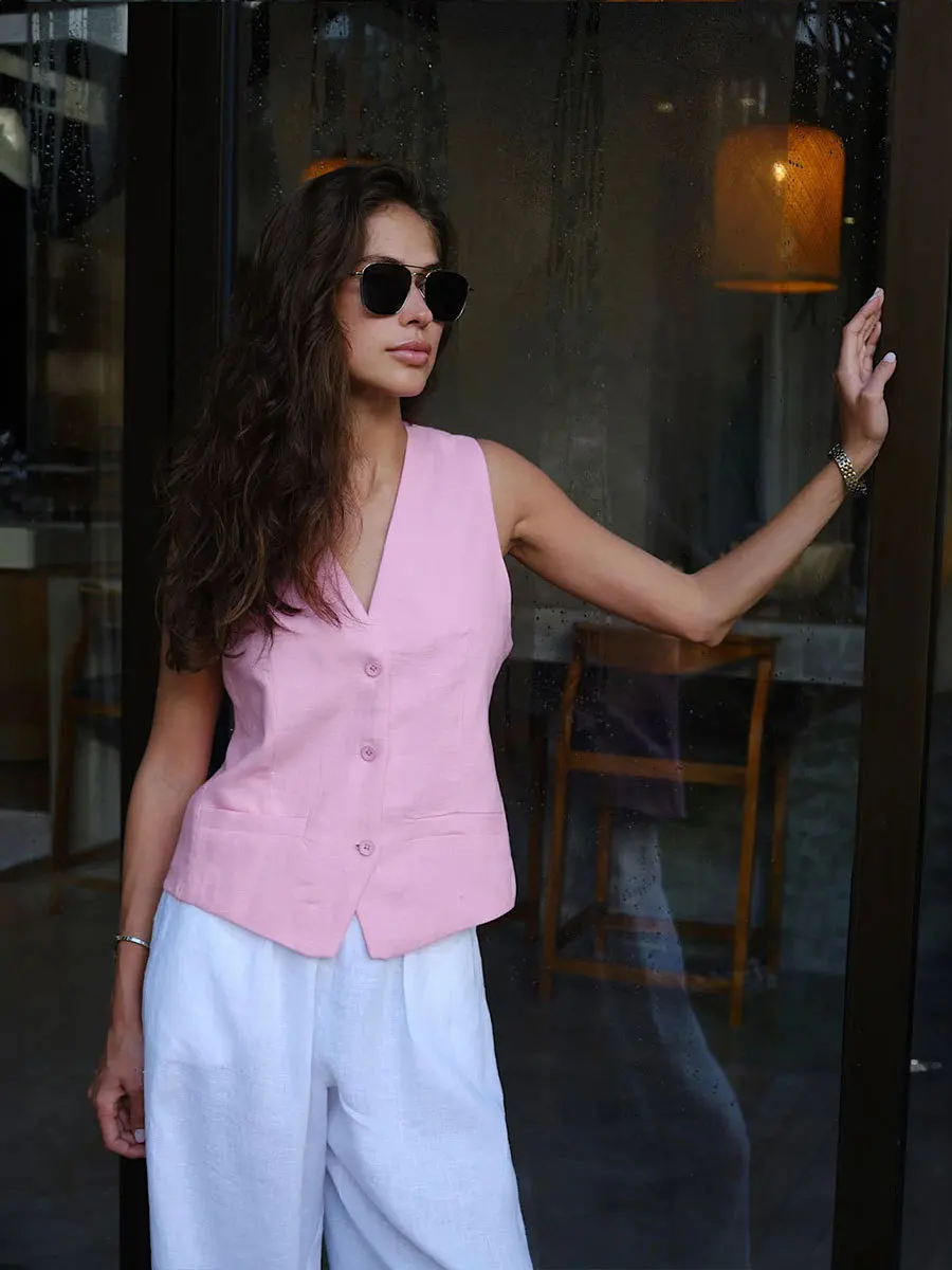 Chaleco informal ajustado para mujer, top de verano sin mangas de color liso, cárdigan de moda de un solo pecho, chaleco de mujer